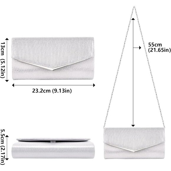 πWomenβs Silver Bling Envelope Evening Bag w/Chain Polyester Formal Handbag - Picture 4 of 7